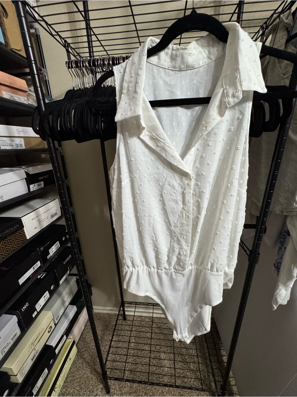 White Sleeveless Collared Bodysuit
